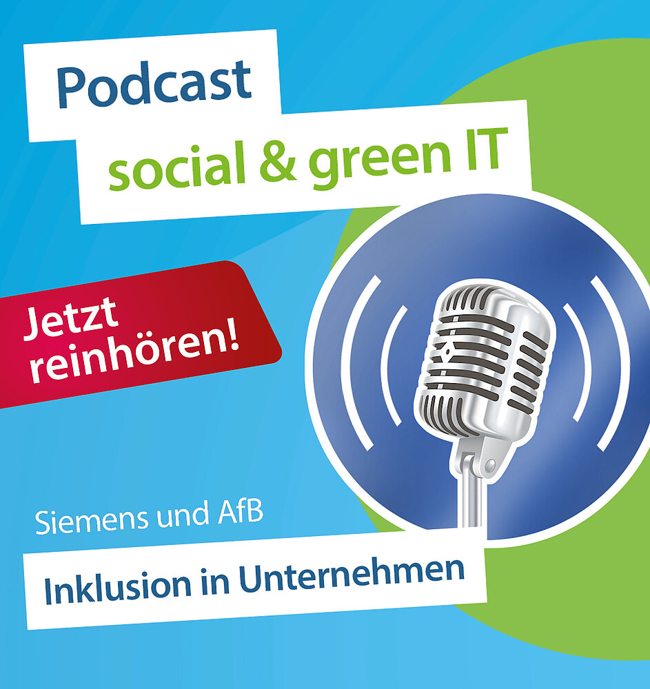 Grafik mit Schrift "Podcast social & green IT - jetzt reinhören!"