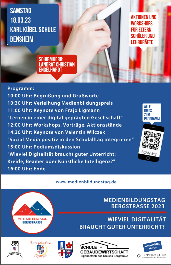 Plakat zur Ankündigung des Medienbildungstages 2023 in Bensheim.
